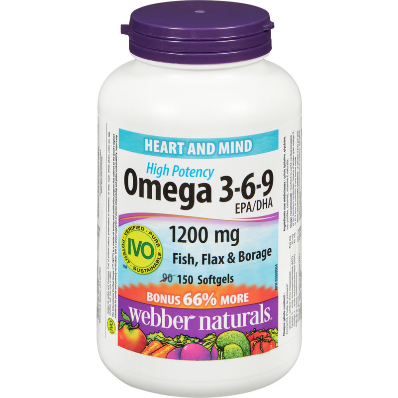 Webber 高效奧米加3-6-9 ( 魚油, 亞麻籽油 & 琉璃苣油 ) Webber Naturals Omega 3-6-9 High Potency Fish, Flax & Borage 1200毫克 150 粒軟膠囊